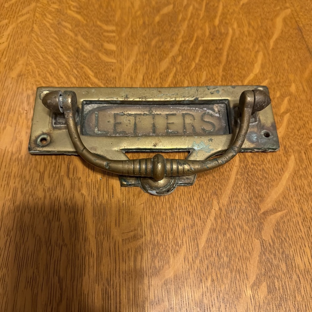 Antique Solid Brass Mail Slot/Door Knocker Combo Letters Letterbox 7.5"